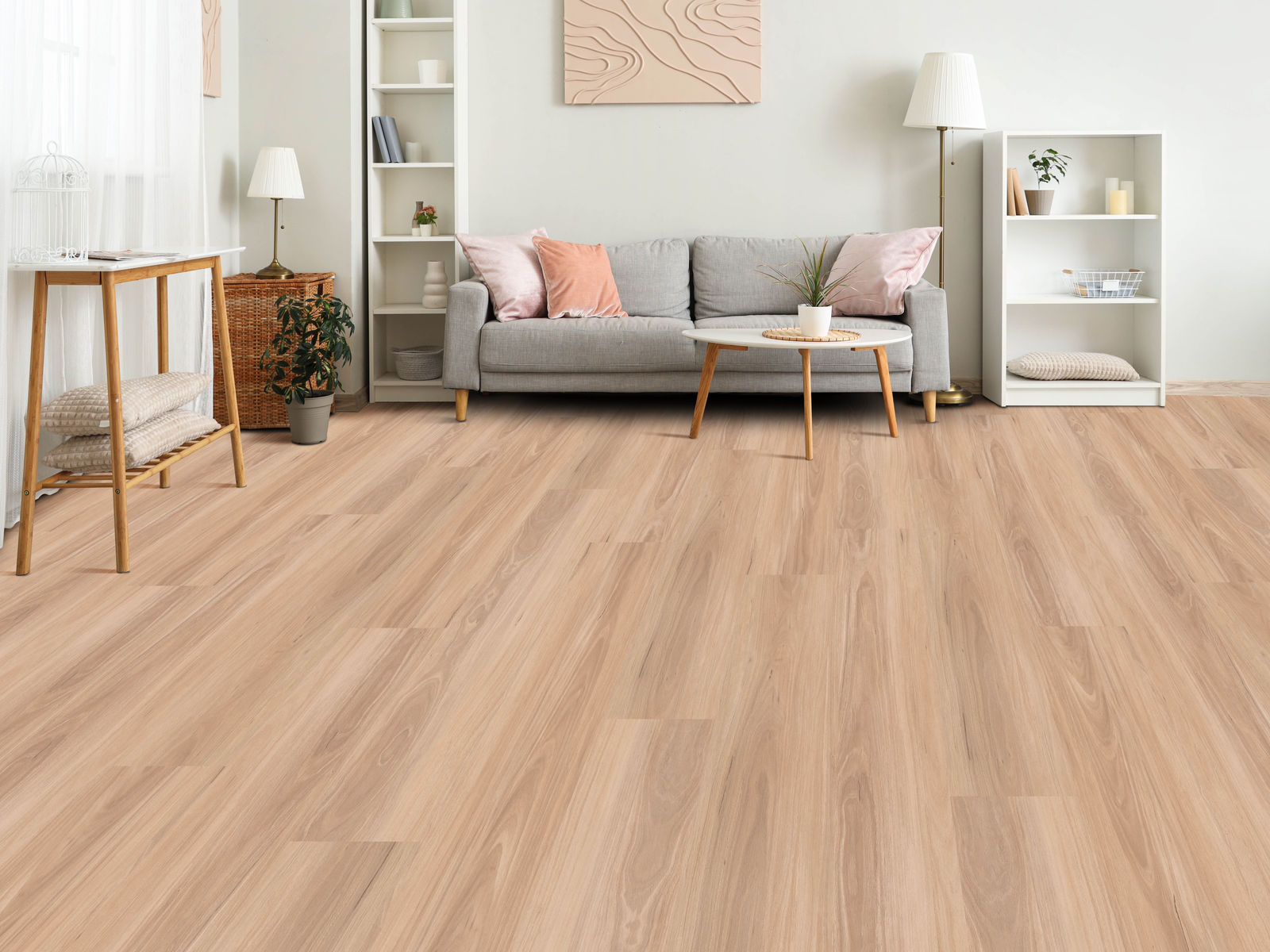 Horizon Coastal Blackbutt vinyl planks in a light living room